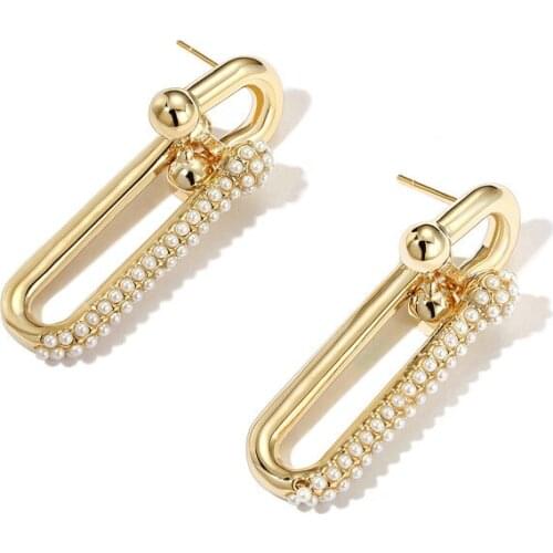 DAVINI Minimalist Crystal U Shape Drop Earrings Golden Geometric Shiny Earrings For Women Female Jewelry Gifts MG184