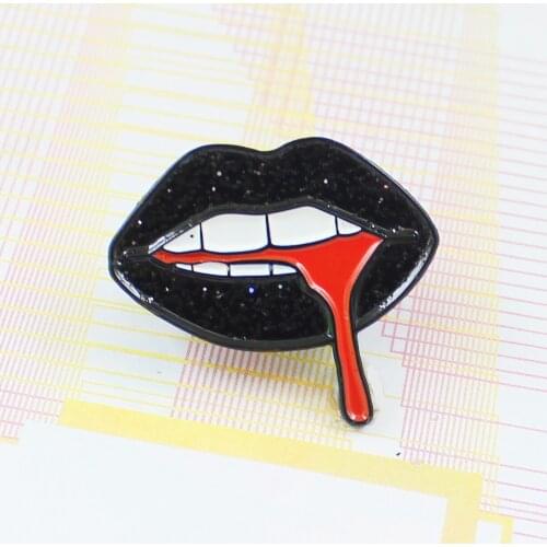 Fashion Sexy Black Sequins Shine Thick Lips Mouth Bleeding Brooch Creative Individuality Gift Enamel Badge Shirt Pins Brooch