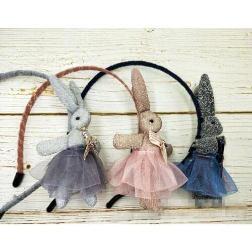 12pcs Fashion Cute Glitter Rabbit Hairbands Stuffed Bunny Hair Sticks Hard Headbands Princess Headwear Girls Hair Accessories