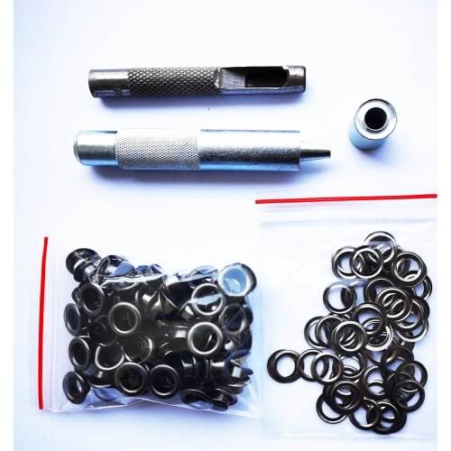 100Set Black Nickel Eyelets 4mm~20mm and Eyelet Punch Die Tools 3Pcs Set, Metal Button for Leathercraft Clothing Shoes Belt Bag