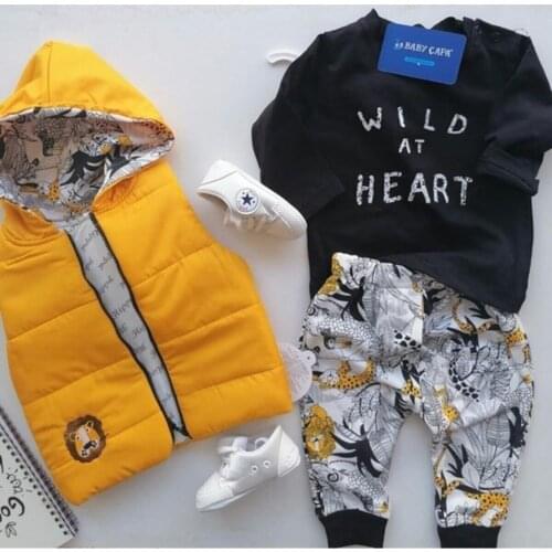Newborn Essentials Baby Children Boy Clothing 3 Pcs Set Soft Cotton 3-18 Months T-Shirt Body Hooded Vest Trousers Baby Gift Set