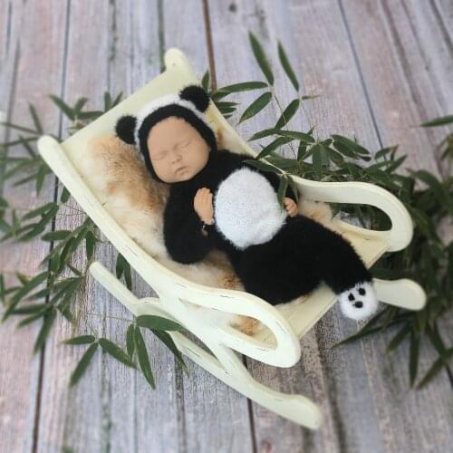 Newborn Panda Outfit Knitted Baby Bear Footed romper bonnet set Baby Panda girl boy Overall Sitter for Photography props