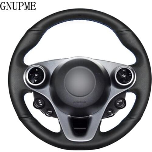 GNUPME Quality Black Artificial Leather Car Steering Wheel Cover for Smart New Fortwo Forfour 2015-2017