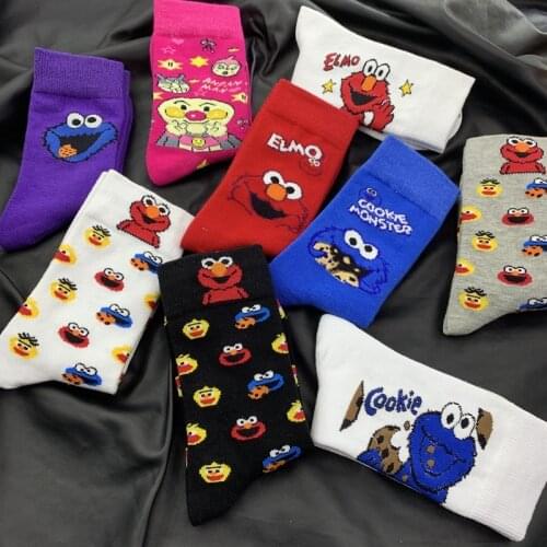 Socks Women Funny Cute Kawaii Cosplay Cartoon Cotton Socks Elmo Cookie Monster Novelty Casual Comfortable Winter Standard socks