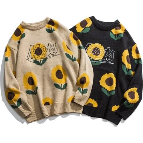 Couple BF Loose Sunflower Flower Hong Kong Style Sweater Men and Women Autumn and Winter 2020 New Style Ins Fashion