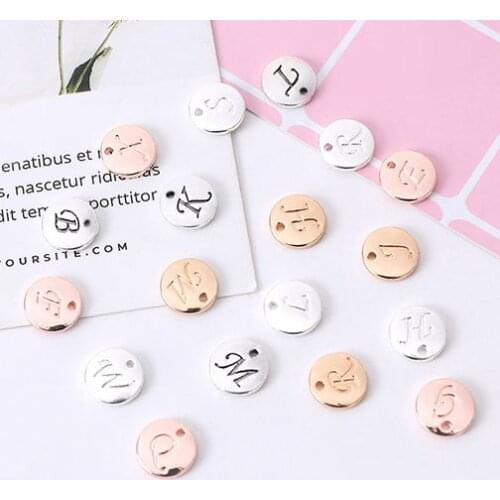 Rose Gold Silver 26 A-Z Capital Initial Letters Alphabet Disc Charms Pendant Alloy Name Tag Jewelry Making Accessories 10MM