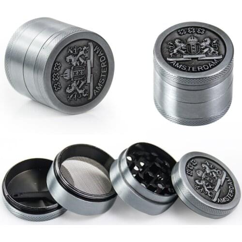 Portable Vintage Metal Grey Grinder Amsterdam 4-layer Hand-grinding Mini Double Lion Patterned Smoker Gives Men The Best Gift