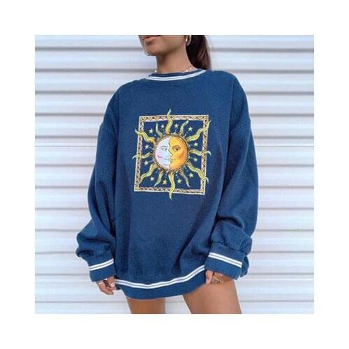 Plus Size Autumn Winter Sun Star Sweatershirts Womens Casual Loose Pullover Cute Youg Girls Hoodies Female Clothes Gray Oversize