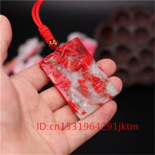 Carved Amulet White Necklace Gifts Red Chinese Women Dragon for Men Fashion Jadeite Jade Hand Pendant Charm Jewelry Natural