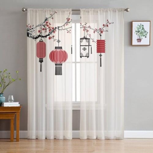 Lantern Flower Ink Curtains For Living Room Luxury Baby Bedroom Tulle Curtains Kitchen Study Room Modern Style Sheer Curtains