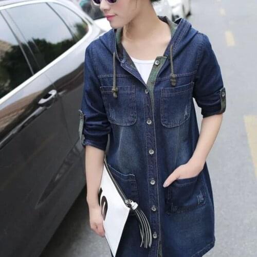 Vintage New Korean BF Style Demin Hooded Womans Jackets Long sleeved Jean Casual Camouflage Female Slim Fit Coats Windbreak