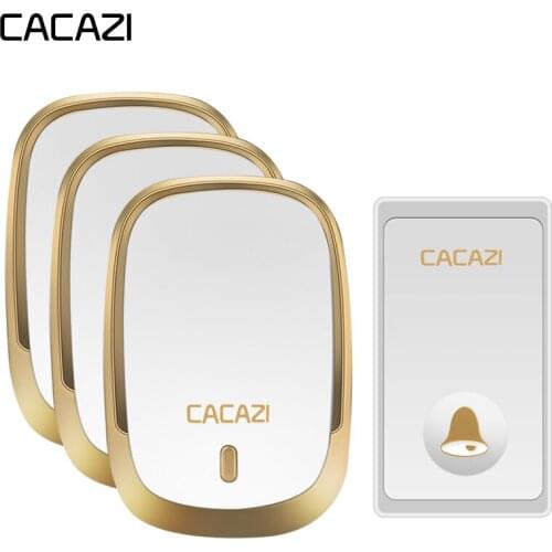 CACAZI Waterproof Home Wireless Doorbell Self-Powered No Battery Button 200M Remote LED Light Cordless Bell EU Plug 36 Rings