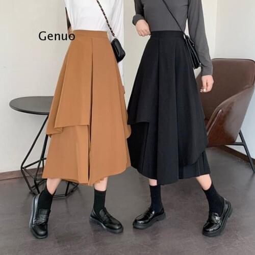New 2021 Womens Skirts Spring Summer A-Line Vintage High Waist Korean Style Irregular Flare Wild Long Skirts
