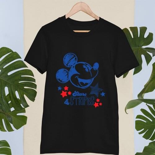 Disney Women T-shirts Cartoon Mickey Mouse Head Printing Black White T Shirts Female Fashion Kawaii Harajuku Dropship Trend Top