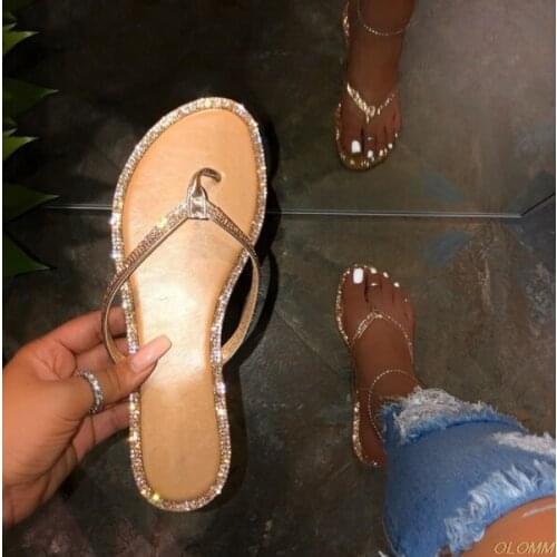 Hot Sale Fashion Sexy Roman Rhinestone Summer Women Slippers PVC flat bottom outdoor womens beach slippers Female flip flops