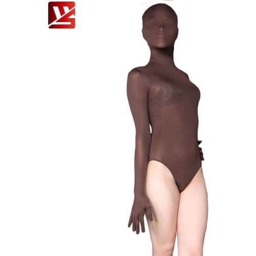 MEISE Women Cosplay Ice Silk See Through High Cut Bodysuit Cover Sheer Portray Body Stockings Sexy Pantyhose With Glove Unisex