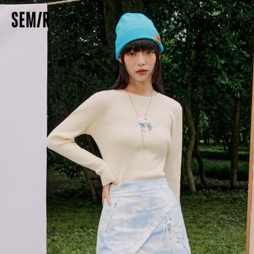 SEMIR Sweater Women Self-Cultivation Sweet Style Autumn 2021 New Embroidery O Neck Sweater Pullover For Woman