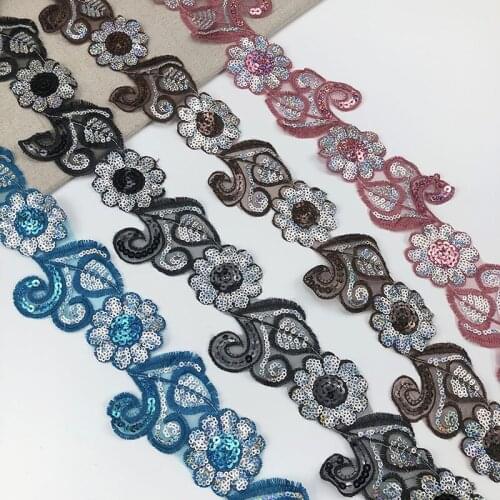 2021 Color Organza Sequins Flowers Lace Fabric Clothing Home Textile Supplies Performance Clothes Cheongsam Applique Decoration
