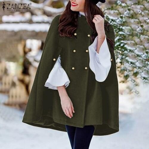 2021 Stylish Solid Cape Womens Poncho Coats ZANZEA Casual Sleeveless Outerwears Female Double Breasted Lapel Overcoat Plus Size