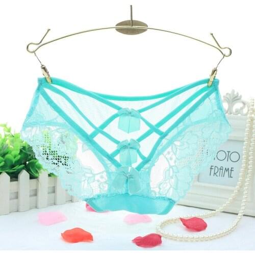 Sexy Lace Women Panties Hollow Cross Strip Briefs Wiht Double Bows Girl Seduction Lingerie Underwear 1/2/3pcs