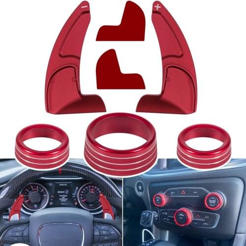 5pcs Air Conditioning Button Cover Wheel Shift Paddle Extension for 2015-2020 Dodge Charger Challenger Durango RT Scat Pack Red