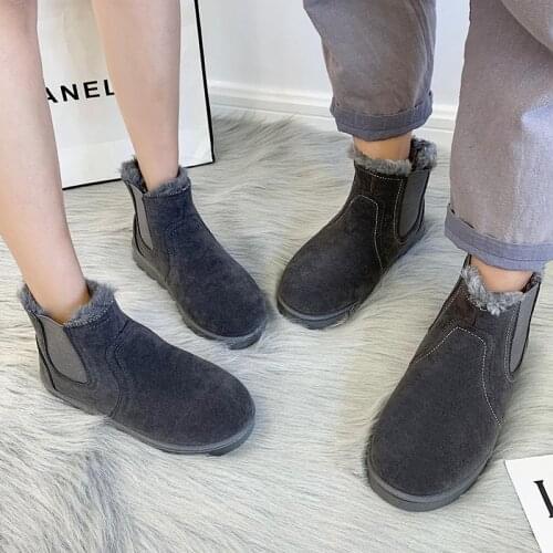 Chelsea Boots Men Shoes Ankle Boots Unisex Shoes Men Cow Flock Fur Warm Snow Boots Winter Shoes Women Men Boots Plus Size 44