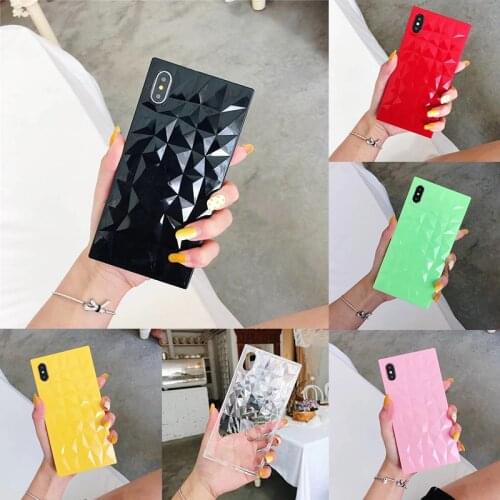 Fashion 3D Rhombus Texture Coque for Iphone 11 12 Pro Max Case Glossy Soft Silicon Case for Iphone 7 8Plus Xr XSMax Square Cover