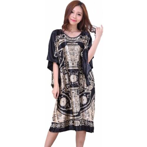 Black Plus Size Summer Womens Robe Bath Gown Bathrobe Sleepwear Lady Faux Silk Nightgown Pyjamas Nightdress Mujer Pijama 025