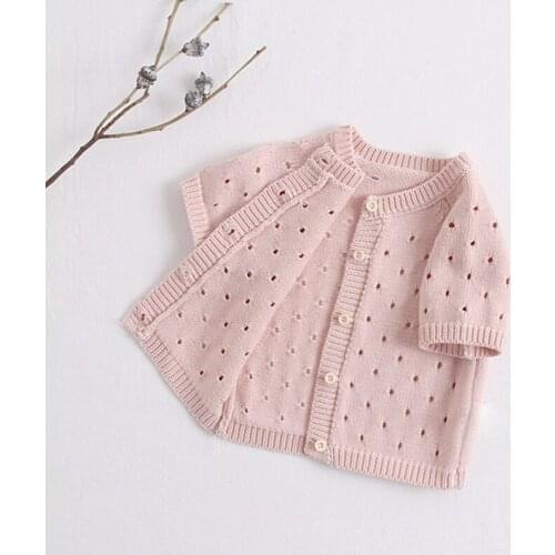Baby Clothes Baby Girl New 2021 Summer Brand Baby Girls Knitted Cardigan Jacket Cardigan Toddler Sweater Hollow Out Belt Fashion
