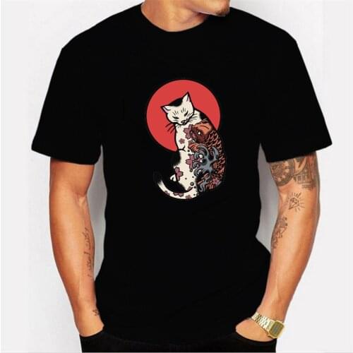 New Summer Anime Cat T Shirt Men Japanese Anime Cotton Tshirt Mens Loose Casual Top Tee Male Clothes Gym Tee Shirt Homme 3xl