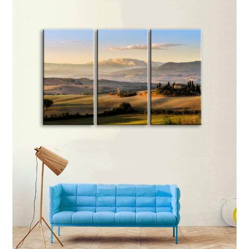 Hot Sale Modern Mountain And River Landscape Canvas Painting 3 Pieces Wall Art Spectacular Sunshine Wall Picture For Living Room