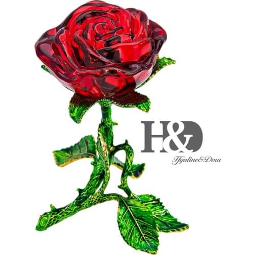 H&D Crystal Rose Flower Figurines Valentines Day Glass Craft Romantic Gift Souvenir For Lover Mother Home Wedding Decoration