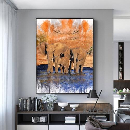 The Elephant Family Animal Prints Oil Painting Colorful Cuadros for Wall Art Posters And Picture Living Room Home Decoration