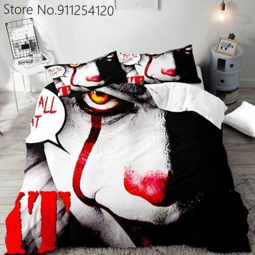 Horror Movie Duvet Cover Set Stephen Kings It 3d Print Bed Quilt Cover Queen King Double Size Bed Cover Clown Funny Bedding
