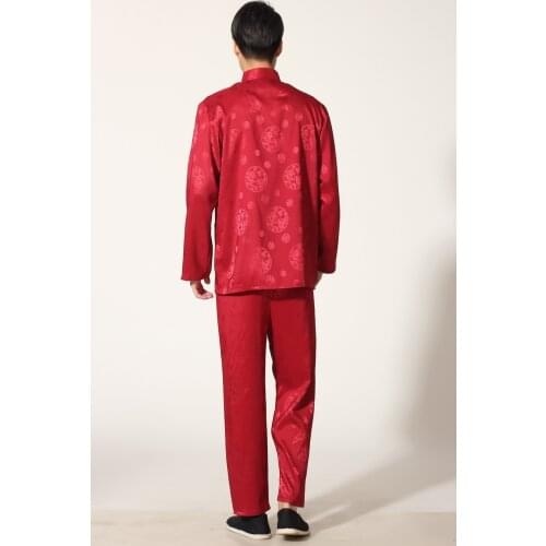 Chinese Traditional Mens Satin Rayon Kung Fu Suit Vintage Long Sleeve Tai Chi Wushu Uniform Clothing M L XL XXL 3XL L070610