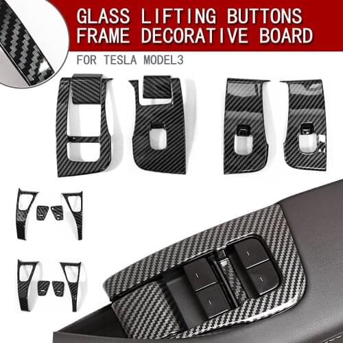 For Tesla Model 3 Car Window Control Panel Cover Button Trim ABS Inner Door Armrest Window Switch cover Carbon Fiber For Model Y