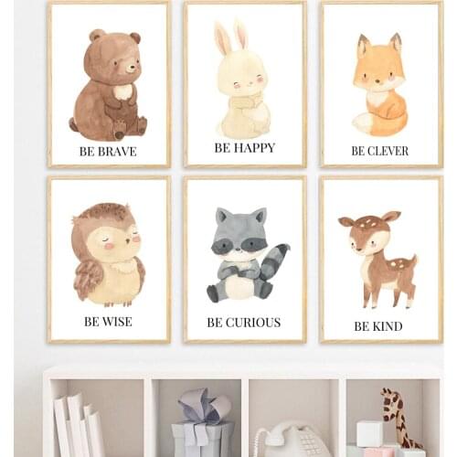 Woodland Rabbit Fox Deer Bear Raccoon Owl Wall Art Canvas Painting Nordic Posters And Prints Wall Pictures Baby Kids Room Decor