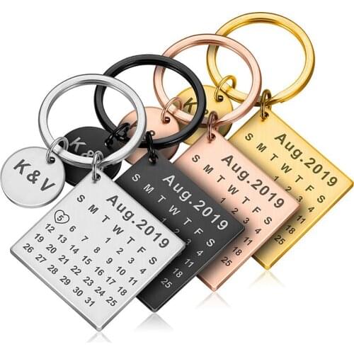 Mini-World Custom Special Day Calendar Keychain Stainless Steel Personalized Key Ring Jewelry Anniversary Gift for Wife Mother