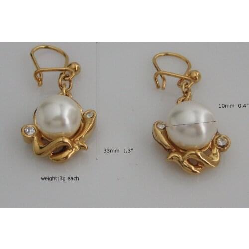 MIN ORDER 10$/FREE SHIPPING/TOP QUALITY - YELLOW GOLD GP OVERLAY FILL BRASS DANGLE 1.3" STONE EARRING/GREAT GIFT