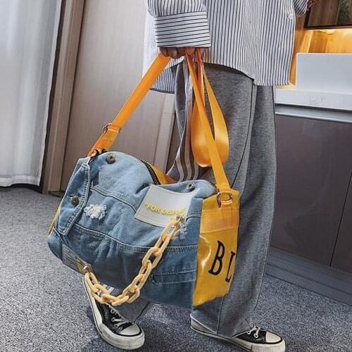 Fashion Oxford Travel Bag Women/men Hand Luggage Bags Case Big Travel Duffle Weekend Bag Male/female Denim Patchwork Gym Bags
