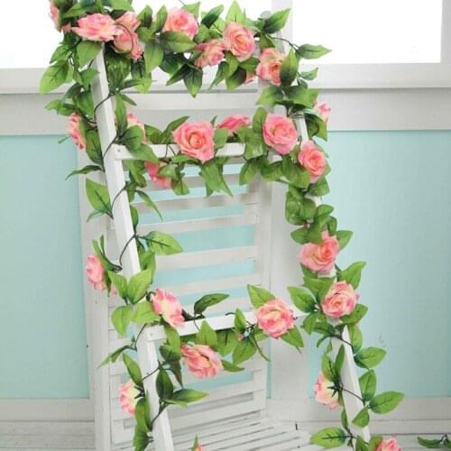 New 1PCS 2.3M 16 Rose Vines Artificial Rose Vines Green Plant Artificial Plants Wedding Home Decoration