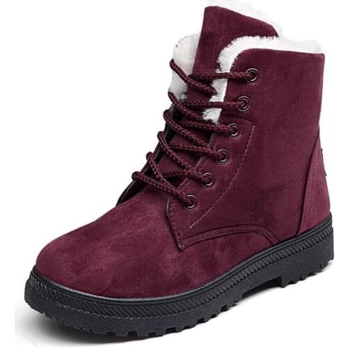 2021 winter new warm womens snow boots anti suede leather lace up low heel casual womens shoes
