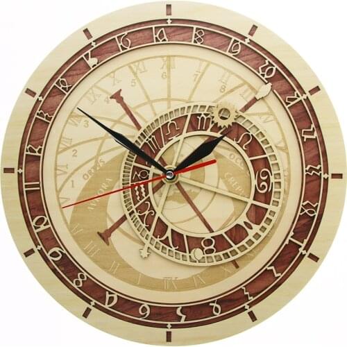 Prague Astronomical Clock in Wood Czech Republic Medieval Astronomy Wall Hanging Clock Astrology Decorative Wall Timepiece