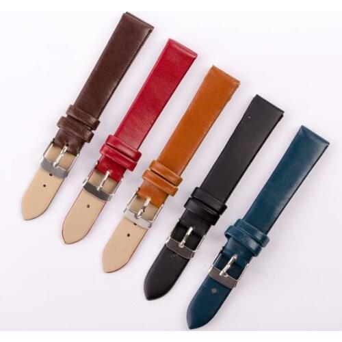 Universal 12/14/16/18/20/22mm Retro Genuine Leather Watch Strap Band Stainless Steel Buckle Smart Watch Strap Band Color Random