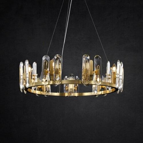 Luxury Crystal LED Chandelier Copper Postmodern Duplex Fixtures Living Room Hall Villa Round Decor Simple Creative Hanging Lamp