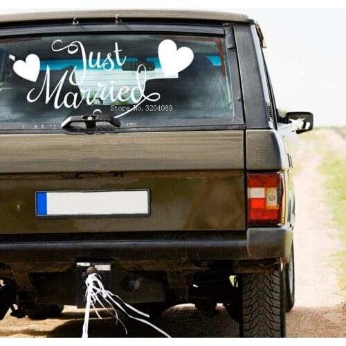 Just Married with Hearts Car Sticker Quote Wall Decal Vinyl Art Decor Removable Poster YT6297