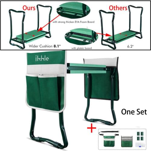 Folding Garden Kneeler and Seat Stainless Steel Tool with Bag EVA Kneeling Pad Foldable Garden Benches Gardening Tools