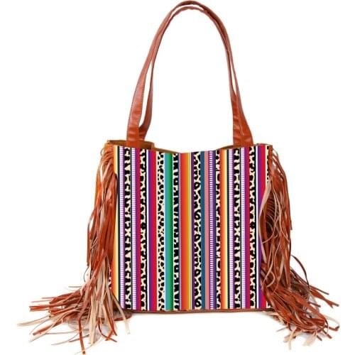 Tote Bag Rainbow Canvas Leopard Bag Handbag Borsa A Mano Leopard Print Fringe Handbags For Women