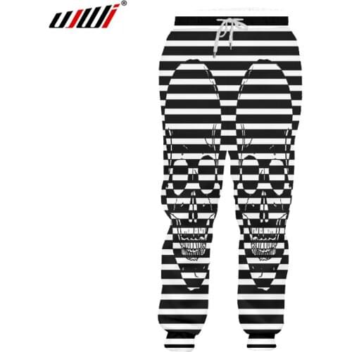UJWI Man Horror Black white striped skull Sweatshirt Mens 3D Harajuku Oversized Halloween Pants Printed Fitness Trousers