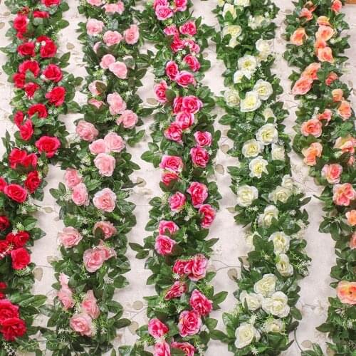 2.2M Silk Artificial Rose Vine Hanging Flowers for Wall Rattan Fake Plants Leaves Garland Romantic Wedding Decoration Home Decor